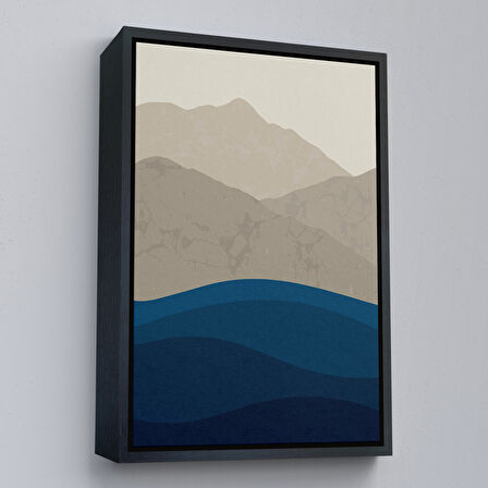 Beyaz Çerçeveli Mavi Gri Modern Dağlar Tablosu