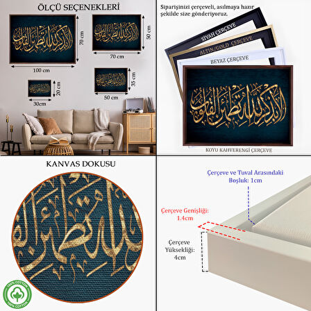 Beyaz Çerçeveli Kalpler Ancak Allah'ı Anmakla Huzur Bulur (Rad suresi 28. Ayet) Kanvas Tablo