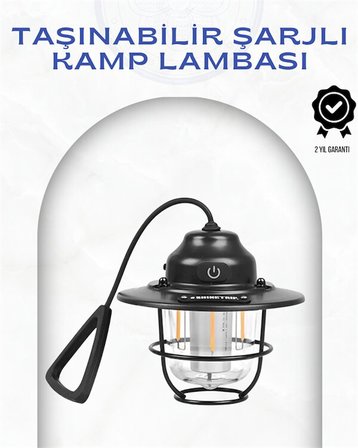 Geometrik Tasarımlı Vintage Kamp Lambası – Type-C Şarj Ayarlanabilir Parlaklık