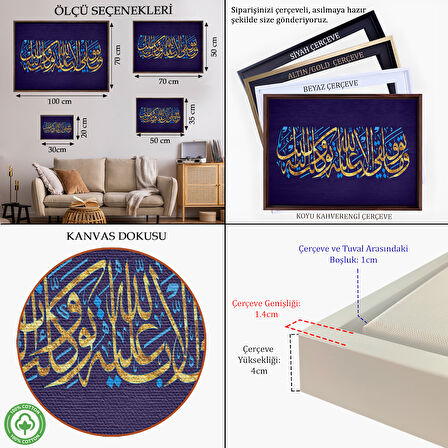 Altın Çerçeveli Hud Suresi 88. Ayet Yazılı Dekoratif Kanvas Tablo