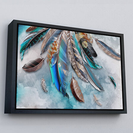 Altın Çerçeveli Kuş Tüyü Dekoratif Kanvas Duvar Tablosu