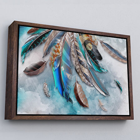 Altın Çerçeveli Kuş Tüyü Dekoratif Kanvas Duvar Tablosu