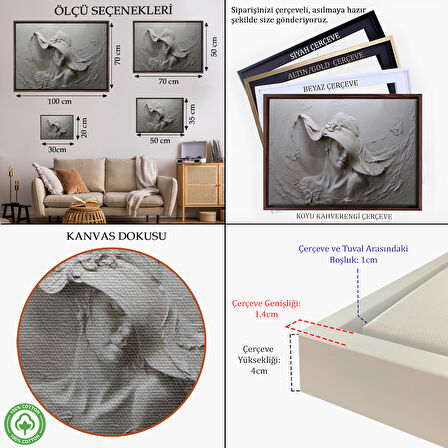 Beyaz Çerçeveli Kabartma Görünümlü Şapkalı Kadın Kanvas Duvar Tablosu