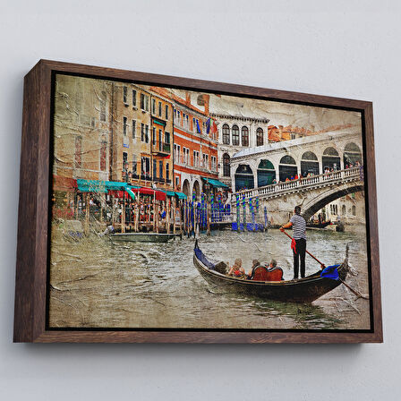 Beyaz Çerçeveli Venedik Kanalları Yağlıboya Çalışması Dekoratif Tablo