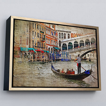 Beyaz Çerçeveli Venedik Kanalları Yağlıboya Çalışması Dekoratif Tablo