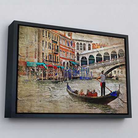 Beyaz Çerçeveli Venedik Kanalları Yağlıboya Çalışması Dekoratif Tablo