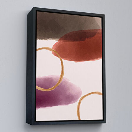 Kahverengi Çerçeveli Renkli Soyut Şekiller Tablosu