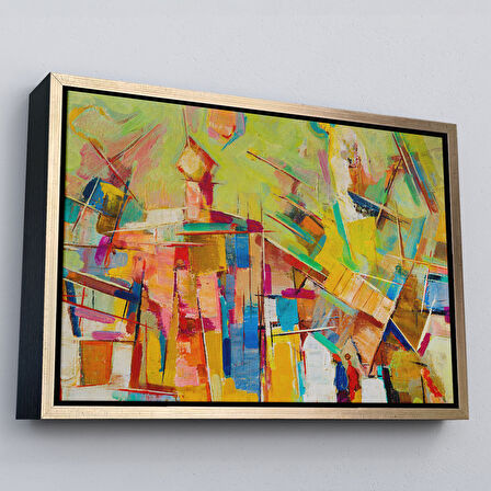 Altın Çerçeveli Soyut Yağlıboya Görünüm Dekoratif Kanvas Tablo