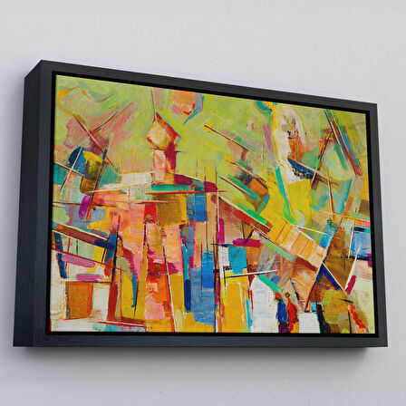 Altın Çerçeveli Soyut Yağlıboya Görünüm Dekoratif Kanvas Tablo