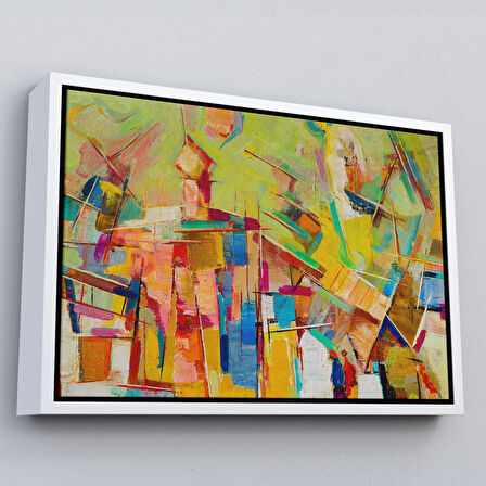 Altın Çerçeveli Soyut Yağlıboya Görünüm Dekoratif Kanvas Tablo