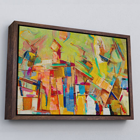 Altın Çerçeveli Soyut Yağlıboya Görünüm Dekoratif Kanvas Tablo