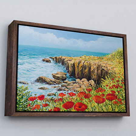 Beyaz Çerçeveli Deniz Manzaralı Dekoratif Kanvas Duvar Tablosu