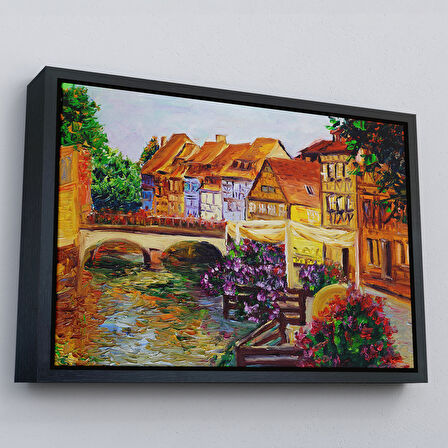 Kahverengi Çerçeveli Venedik İtalya Yağlıboya Görünüm Dekoratif Kanvas Duvar Tablosu