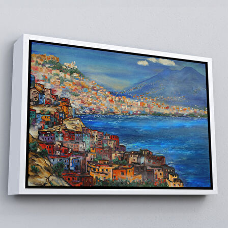 Siyah Çerçeveli Napoli Manzarası Yağlıboya Görünüm Dekoratif Kanvas Duvar Tablosu