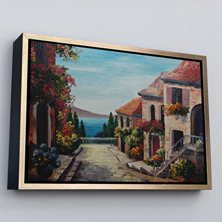 Kahverengi Çerçeveli Deniz Manzaralı Dekoratif Kanvas Duvar Tablosu