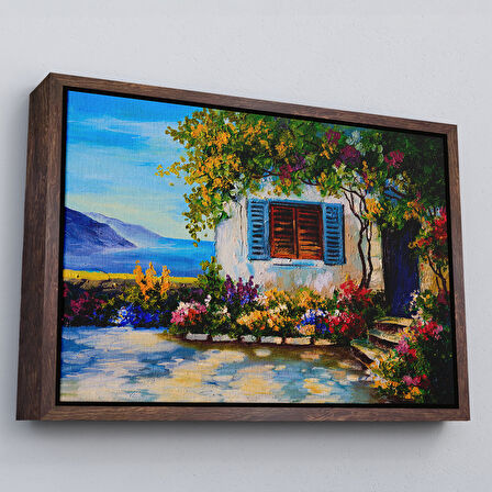 Siyah Çerçeveli Deniz Manzaralı Güzel Ev Dekoratif Kanvas Duvar Tablosu