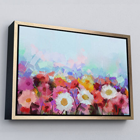 Kahverengi Çerçeveli Güzel çiçekler Yağlıboya Görünüm Dekoratif Kanvas Duvar Tablo