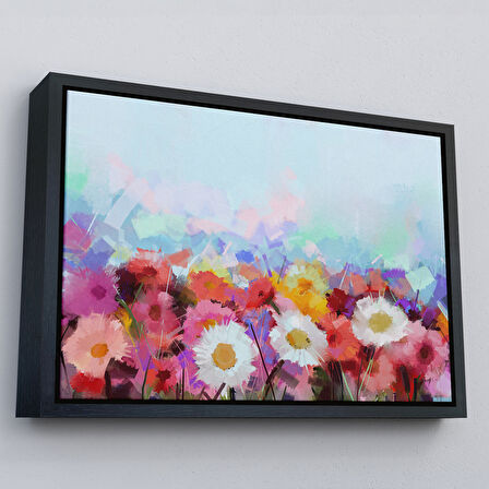 Kahverengi Çerçeveli Güzel çiçekler Yağlıboya Görünüm Dekoratif Kanvas Duvar Tablo