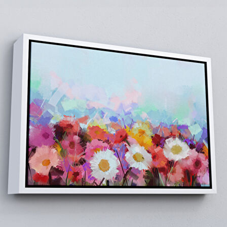 Kahverengi Çerçeveli Güzel çiçekler Yağlıboya Görünüm Dekoratif Kanvas Duvar Tablo