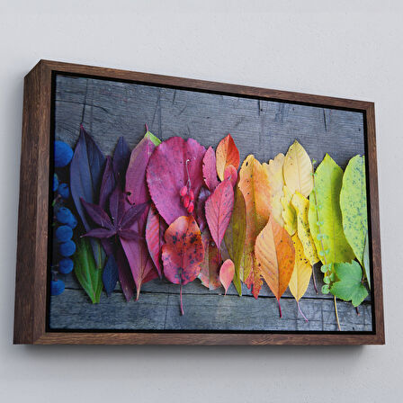 Siyah Çerçeveli Sonbahar Yaprakları Dekoratif Kanvas Duvar Tablosu