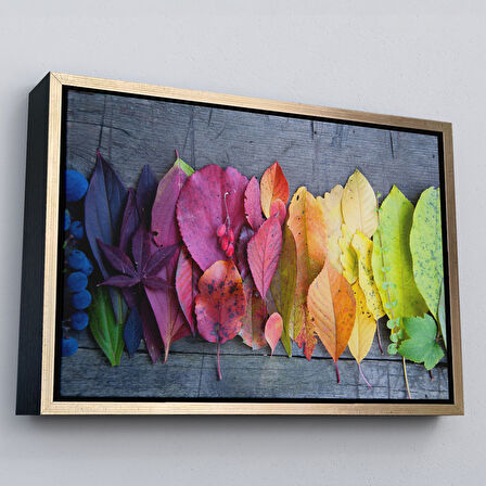 Siyah Çerçeveli Sonbahar Yaprakları Dekoratif Kanvas Duvar Tablosu