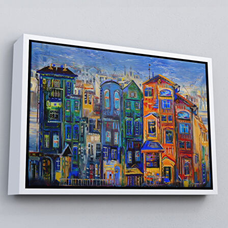 Altın Çerçeveli Hollanda Evleri Yağlıboya Görünüm Dekoratif Kanvas Tablo