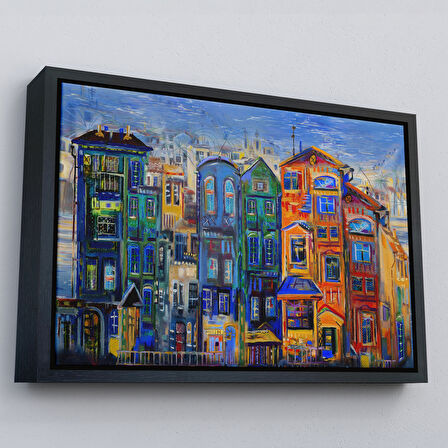 Beyaz Çerçeveli Hollanda Evleri Yağlıboya Görünüm Dekoratif Kanvas Tablo