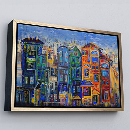 Kahverengi Çerçeveli Hollanda Evleri Yağlıboya Görünüm Dekoratif Kanvas Tablo