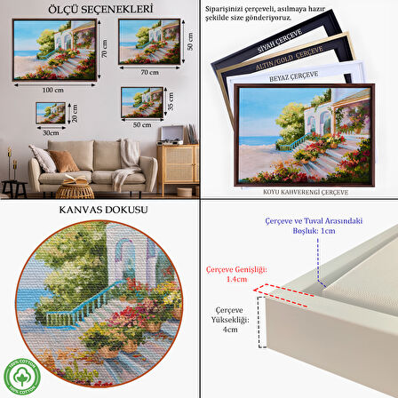 Kahverengi Çerçeveli Deniz Teras Manzaralı Dekoratif Kanvas Duvar Tablosu