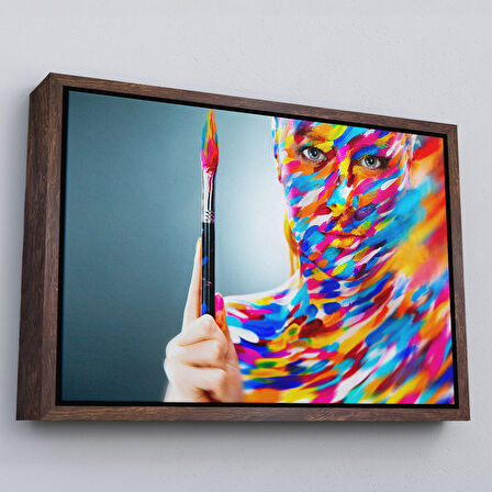 Beyaz Çerçeveli Sanatçı Kadın Dekoratif Kanvas Duvar Tablosu