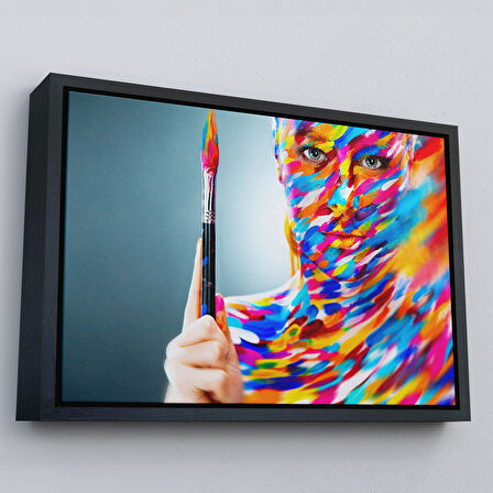 Beyaz Çerçeveli Sanatçı Kadın Dekoratif Kanvas Duvar Tablosu