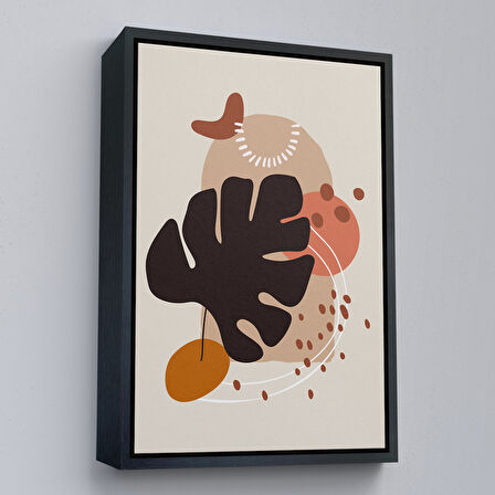 Kahverengi Çerçeveli Renkli Soyut Çiçekler Tablosu