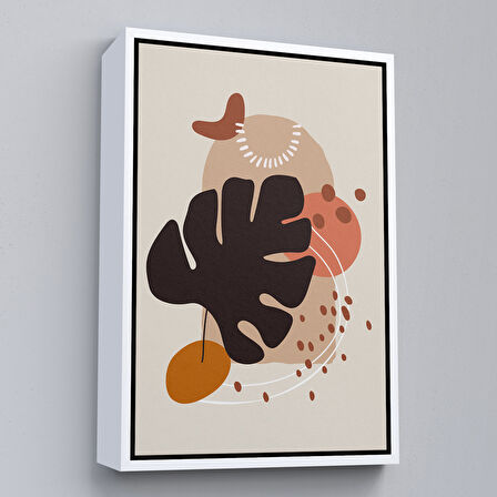 Kahverengi Çerçeveli Renkli Soyut Çiçekler Tablosu