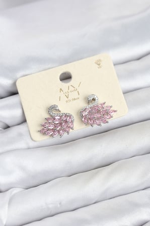 Pembe Zirkon Taşlı Gümüş Swan Kuğu Model Kadın Küpe 5886
