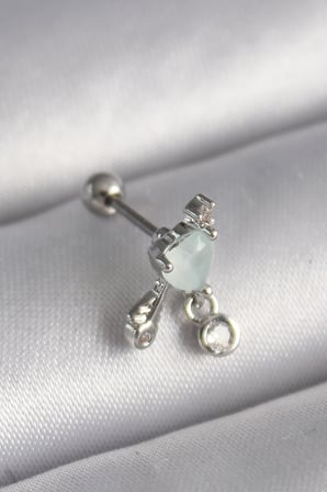 316L Çelik Gümüş Renk Beyaz Minelik Kalp Sallantı Zirkon Taş Detay Tragus Piercing 5886