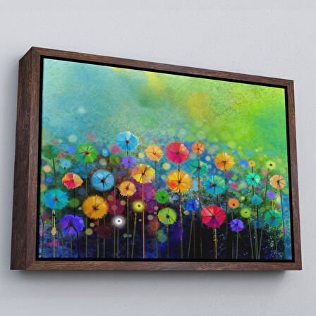 Beyaz Çerçeveli Soyut Çiçekler Suluboya Görünüm Dekoratif Kanvas Duvar Tablosu