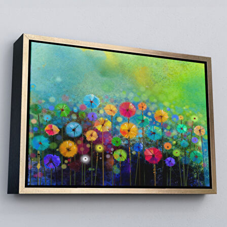 Beyaz Çerçeveli Soyut Çiçekler Suluboya Görünüm Dekoratif Kanvas Duvar Tablosu