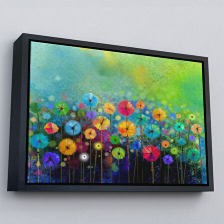 Beyaz Çerçeveli Soyut Çiçekler Suluboya Görünüm Dekoratif Kanvas Duvar Tablosu