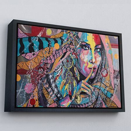 Siyah Çerçeveli Koruyucu Kız Portresi Yağlıboya Görünüm Dekoratif Kanvas Duvar Tablosu