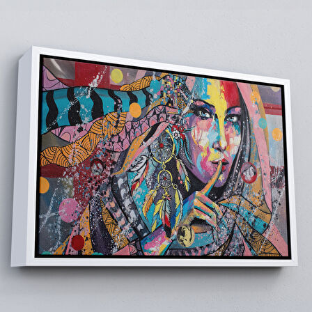 Siyah Çerçeveli Koruyucu Kız Portresi Yağlıboya Görünüm Dekoratif Kanvas Duvar Tablosu