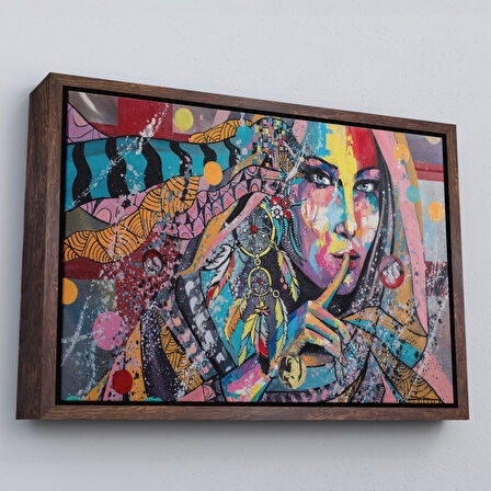 Siyah Çerçeveli Koruyucu Kız Portresi Yağlıboya Görünüm Dekoratif Kanvas Duvar Tablosu