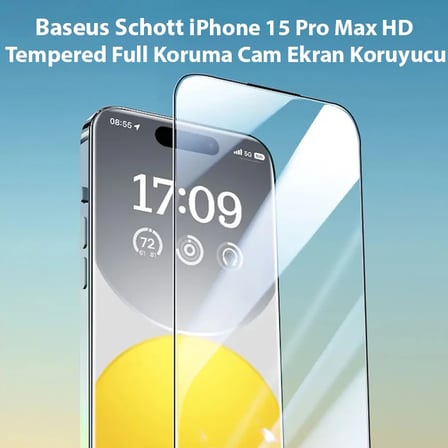 Baseus Schott iPhone 15 Pro Max HD Tempered Full Koruma Cam Ekran Koruyucu-(5775) — Renk: Şeffaf 2