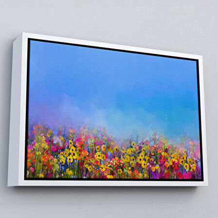 Kahverengi Çerçeveli Renkli Çiçekler Salon Dekoratif Kanvas Duvar Tablosu