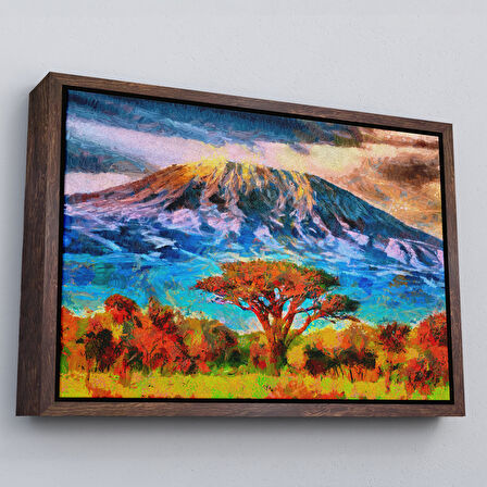 Beyaz Çerçeveli Tanzanya Kilimanjaro Dağı Manzarası Duvar Tablosu
