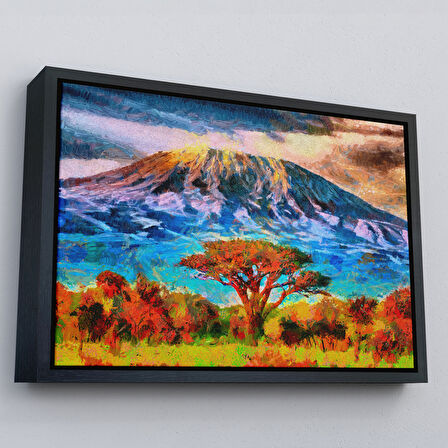 Beyaz Çerçeveli Tanzanya Kilimanjaro Dağı Manzarası Duvar Tablosu