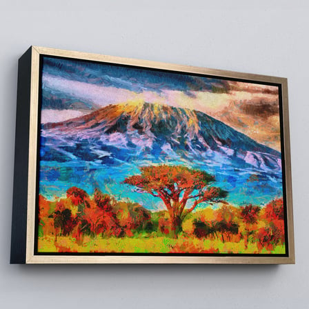 Kahverengi Çerçeveli Tanzanya Kilimanjaro Dağı Manzarası Duvar Tablosu