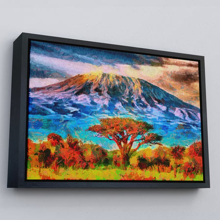 Kahverengi Çerçeveli Tanzanya Kilimanjaro Dağı Manzarası Duvar Tablosu