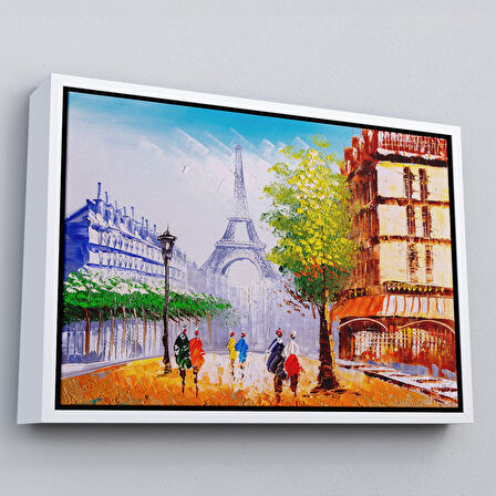 Siyah Çerçeveli Eyfel Kulesi Manzaralı Yağlıboya Görünüm Dekoratif Kanvas Duvar Tablosu