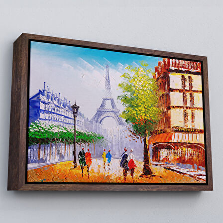 Siyah Çerçeveli Eyfel Kulesi Manzaralı Yağlıboya Görünüm Dekoratif Kanvas Duvar Tablosu