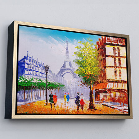 Siyah Çerçeveli Eyfel Kulesi Manzaralı Yağlıboya Görünüm Dekoratif Kanvas Duvar Tablosu